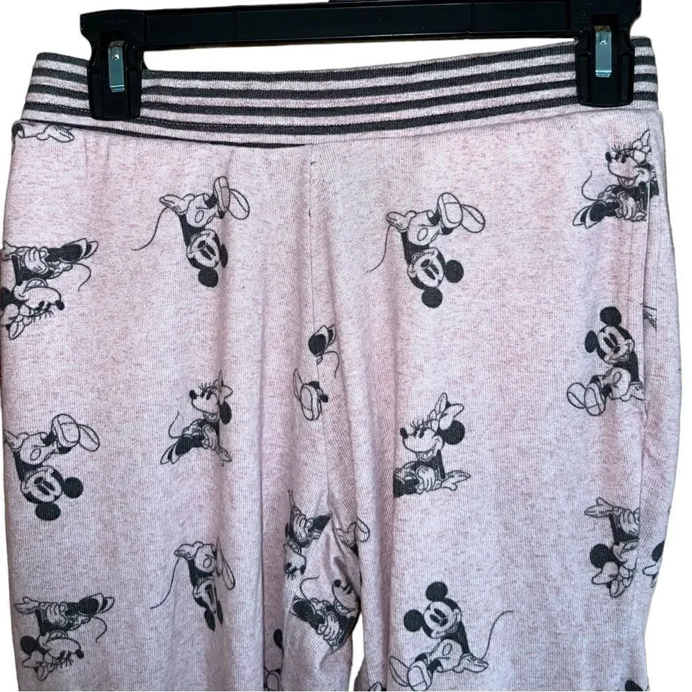 Disney Mickey Minnie Mouse Blush Pink Black Pajama Joggers Women's‎ Small Cozy - Picture 3 of 7